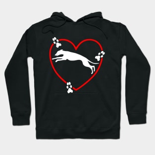 Running White Greyhound Red Heart Paw Prints Hoodie